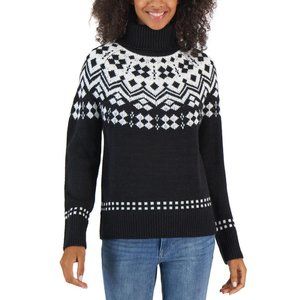 NWT Tommy Hilfiger Women's Fair Isle Turtleneck Sweater J2XS0785 L Black / Ivory
